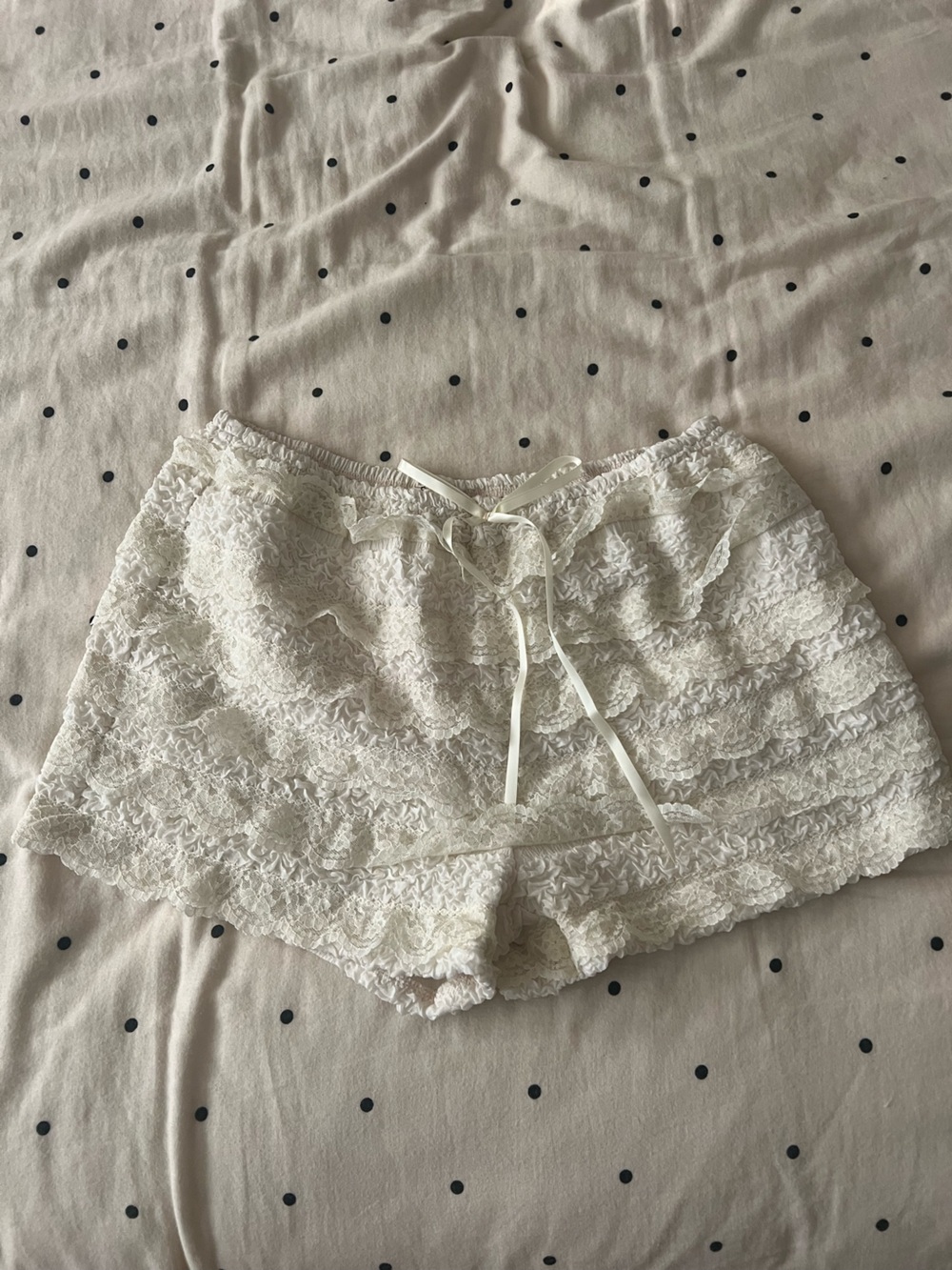 Lace Ruffle Sleep Shorts - White